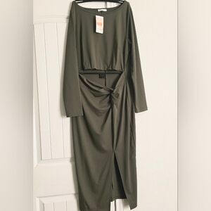 New Kirundo Olive Green Long Sleeve Midi Dress XL